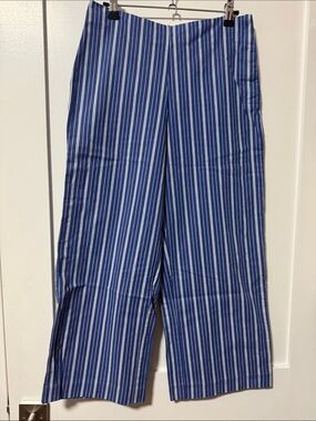 Zara Blue and White Pinstripe Wide-Leg Pants